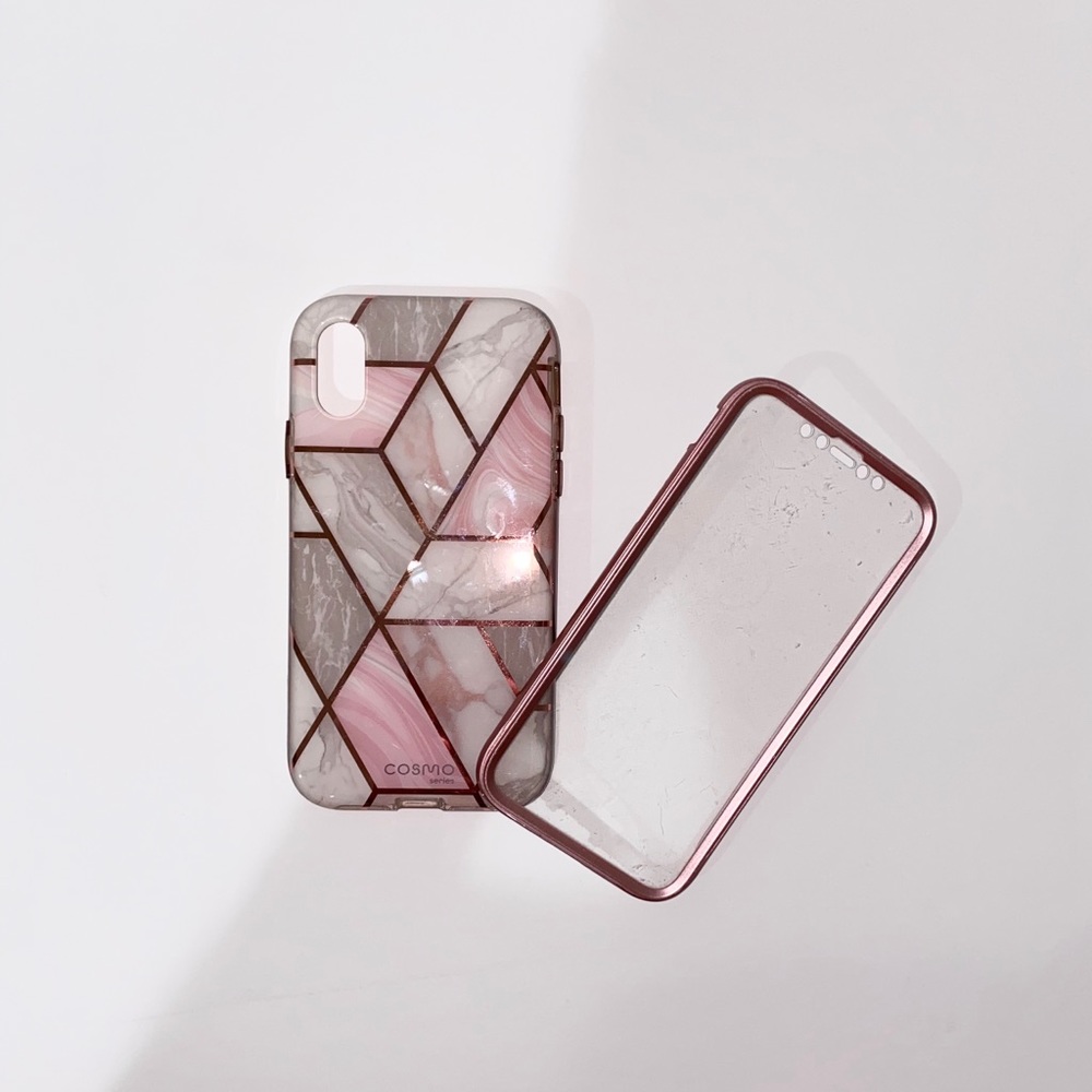 Pink white and grey marble iPhone X cosmo case